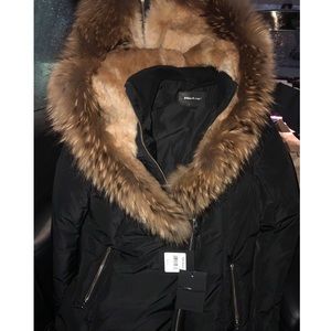 Hip Length Down Coat With Fur-Lined Hood